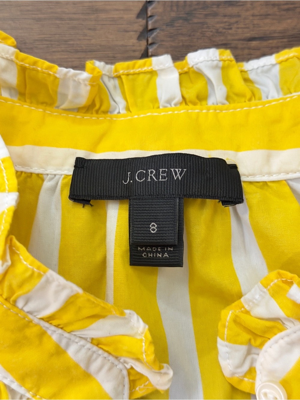 🍋 J. Crew Ruffle Neck Sleeveless Poplin Top Yellow and White Stripes - Picture 5 of 6